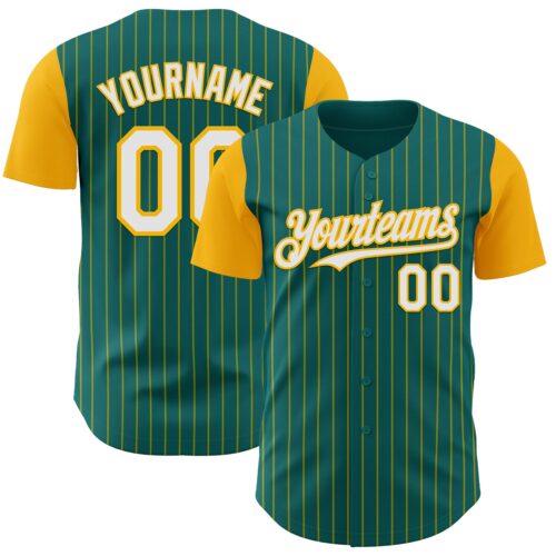 Custom Teal Gold Pinstripe White Authentic Two Tone Baseball Jersey
