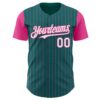 Custom Teal Pink Pinstripe White Authentic Two Tone Baseball Jersey