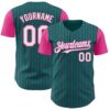 Custom Teal Pink Pinstripe White Authentic Two Tone Baseball Jersey