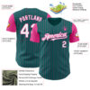 Custom Teal Pink Pinstripe White Authentic Two Tone Baseball Jersey