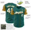 Custom Teal Old Gold Pinstripe White Authentic Two Tone Baseball Jersey