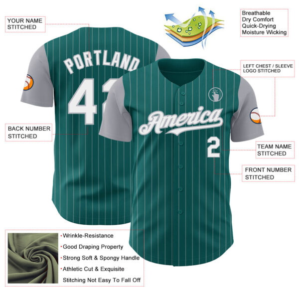 Custom Teal Gray Pinstripe White Authentic Two Tone Baseball Jersey