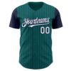 Custom Teal Navy Pinstripe White Authentic Two Tone Baseball Jersey