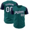 Custom Teal Navy Pinstripe White Authentic Two Tone Baseball Jersey