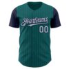 Custom Teal Navy Pinstripe Gray Authentic Two Tone Baseball Jersey