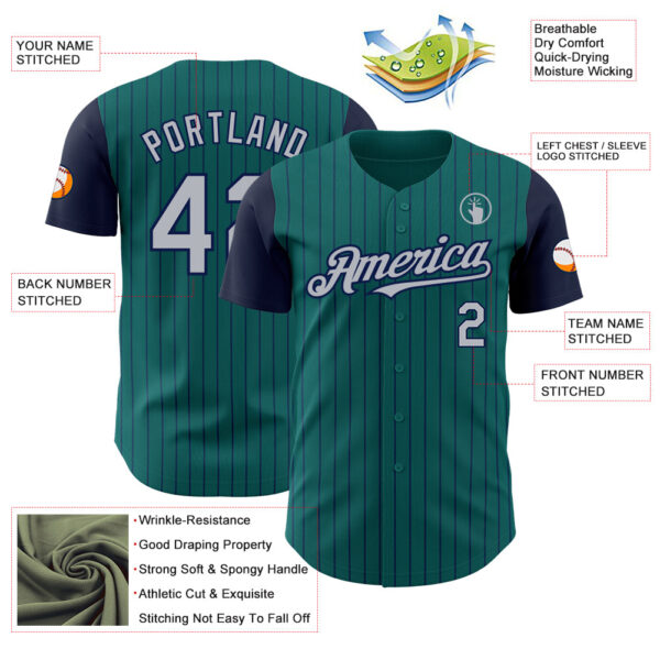 Custom Teal Navy Pinstripe Gray Authentic Two Tone Baseball Jersey