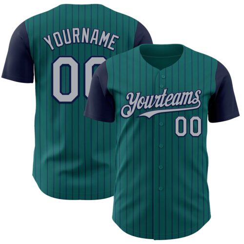 Custom Teal Navy Pinstripe Gray Authentic Two Tone Baseball Jersey