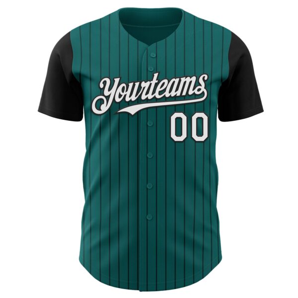 Custom Teal Black Pinstripe White Authentic Two Tone Baseball Jersey