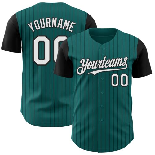 Custom Teal Black Pinstripe White Authentic Two Tone Baseball Jersey
