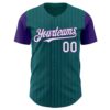 Custom Teal Purple Pinstripe White Authentic Two Tone Baseball Jersey