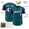 Custom Teal Purple Pinstripe White Authentic Two Tone Baseball Jersey