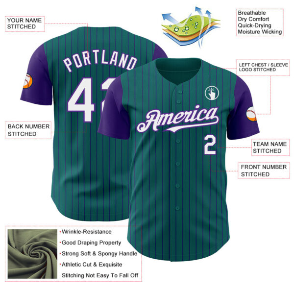 Custom Teal Purple Pinstripe White Authentic Two Tone Baseball Jersey