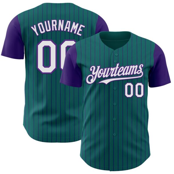 Custom Teal Purple Pinstripe White Authentic Two Tone Baseball Jersey