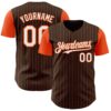 Custom Brown Orange Pinstripe White Authentic Two Tone Baseball Jersey