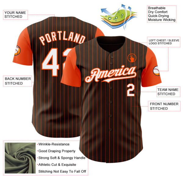 Custom Brown Orange Pinstripe White Authentic Two Tone Baseball Jersey