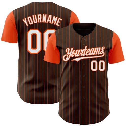 TwoTone1319 Custom Brown Orange Pinstripe White Authentic Two Tone Baseball Jersey
