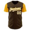 Custom Brown Gold Pinstripe White Authentic Two Tone Baseball Jersey