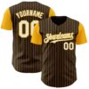 Custom Brown Gold Pinstripe White Authentic Two Tone Baseball Jersey