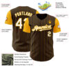 Custom Brown Gold Pinstripe White Authentic Two Tone Baseball Jersey