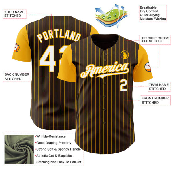 Custom Brown Gold Pinstripe White Authentic Two Tone Baseball Jersey