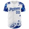 Custom White Royal Splatter Camo Two Tone Authentic Baseball Jersey