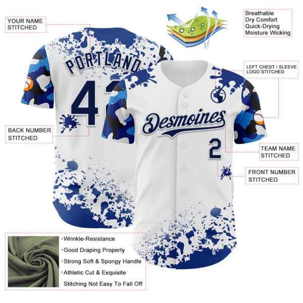 Custom White Navy Splatter Camo Two Tone Authentic Baseball Jersey