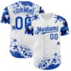 Custom White Thunder Blue Splatter Camo Two Tone Authentic Baseball Jersey