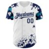 Custom White Navy-Teal Splatter Camo Two Tone Authentic Baseball Jersey