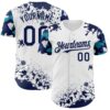 Custom White Navy-Teal Splatter Camo Two Tone Authentic Baseball Jersey