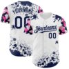 Custom White Navy-Pink Splatter Camo Two Tone Authentic Baseball Jersey