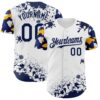 Custom White Navy-Yellow Splatter Camo Two Tone Authentic Baseball Jersey