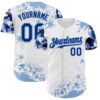 Custom White Royal-Light Blue Splatter Camo Two Tone Authentic Baseball Jersey