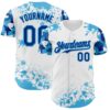 Custom White Royal-Sky Blue Splatter Camo Two Tone Authentic Baseball Jersey