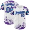 Custom White Purple Teal-Gray Splatter Camo Two Tone Authentic Baseball Jersey