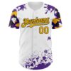 Custom White Gold Black-Purple Splatter Camo Two Tone Authentic Baseball Jersey