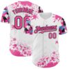 Custom White Pink Black-Blue Splatter Camo Two Tone Authentic Baseball Jersey