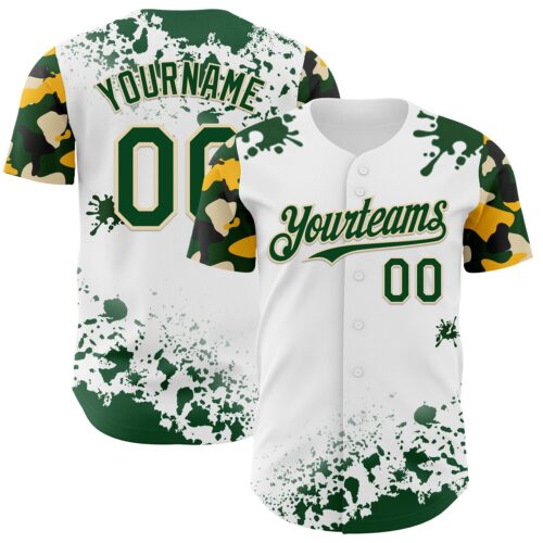 TwoTone1335 Custom White Green Cream-Yellow Splatter Camo Two Tone Authentic Baseball Jersey