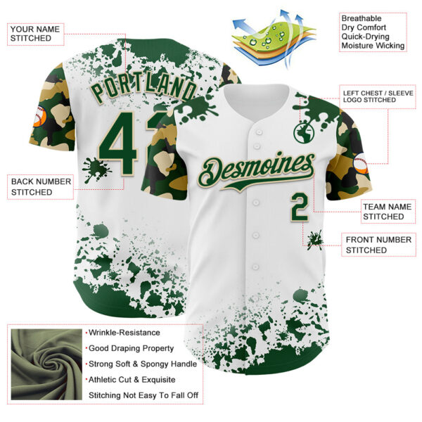 Custom White Green-Cream Splatter Camo Two Tone Authentic Baseball Jersey