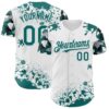 Custom White Teal Black-Gray Splatter Camo Two Tone Authentic Baseball Jersey