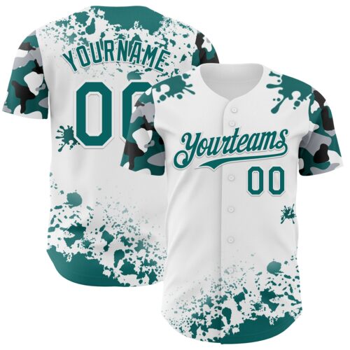 TwoTone1337 Custom White Teal Black-Gray Splatter Camo Two Tone Authentic Baseball Jersey