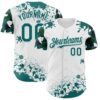Custom White Teal-Black Splatter Camo Two Tone Authentic Baseball Jersey
