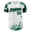 Custom White Kelly Green-Black Splatter Camo Two Tone Authentic Baseball Jersey