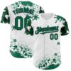 Custom White Kelly Green-Black Splatter Camo Two Tone Authentic Baseball Jersey
