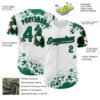 Custom White Kelly Green-Black Splatter Camo Two Tone Authentic Baseball Jersey