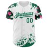 Custom White Kelly Green Pink-Black Splatter Camo Two Tone Authentic Baseball Jersey