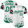 Custom White Kelly Green Pink-Black Splatter Camo Two Tone Authentic Baseball Jersey