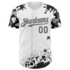 Custom White Steel Gray-Black Splatter Camo Two Tone Authentic Baseball Jersey