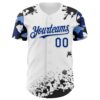 Custom White Royal-Black Splatter Camo Two Tone Authentic Baseball Jersey