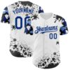 Custom White Royal-Black Splatter Camo Two Tone Authentic Baseball Jersey