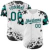 Custom White Midnight Green-Black Splatter Camo Two Tone Authentic Baseball Jersey